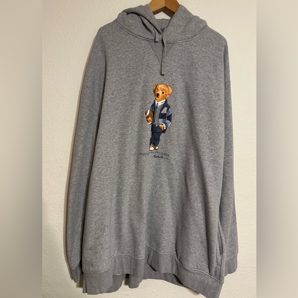Ralph Lauren Gray Pullover Hoodie with Bear Design